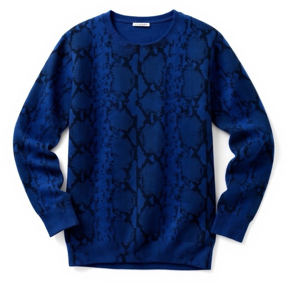 EUC Halogen Blue Cashmere Wool Crewneck Sweater M Snake Print Pullover